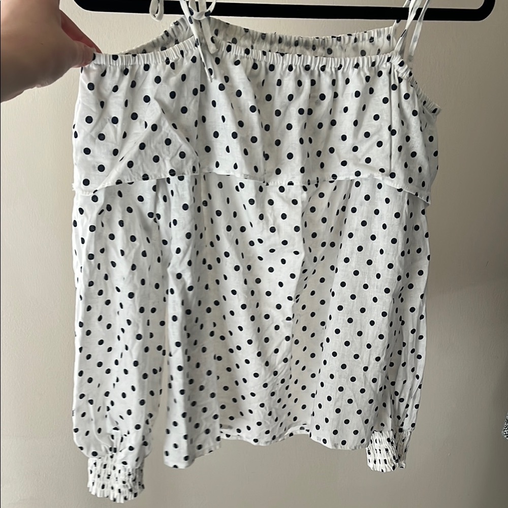 Zara White Smocked Ruffled Blouse
